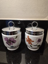 Vintage Royal Worcester Double Egg Coddlers~Astley Floral Pattern x 2 Large 