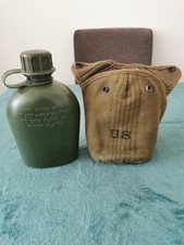 US Military Original Canvas Canteen Cover With Plastic Bottle