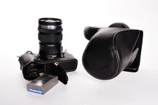 Genuine Real Leather Full Camera Case Bag for Olympus OMD EM5 II M2 Black Open