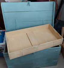 Vintage Painted Wooden Chest Trunk with Unusual Lift Out Top Storage