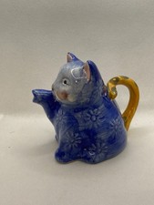 Vintage Handpainted Blue & Yellow Ceramic Cat Creamer Jug - Otagiri?