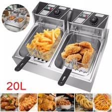 20L Commercial Electric Deep Fryer Fat Chip Twin Dual Tank Stainless Steel 2500W