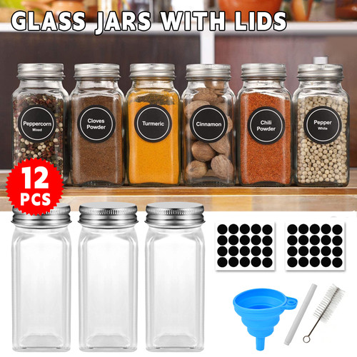 12x spice jars square glass - spice,