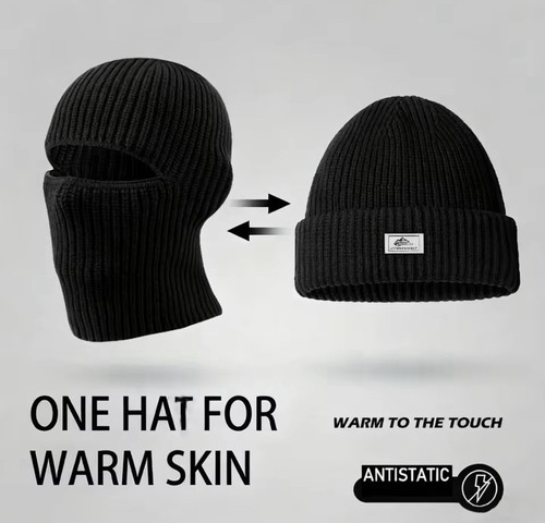 Men black knit - black, balaclava