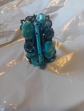 Ladies Turquoise Blue Dress Ring Adjustable Size Metal Beads