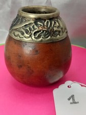 VINTAGE  AN ARGENTIAN GAUCHO MATE DRINKING GOURD with silver mount and carved  