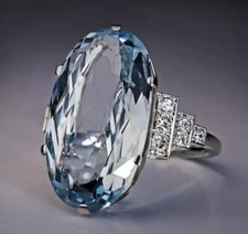 Beautiful 3.5 Carat Oval Blue Topaz Cz Ladies Cocktail Dress Ring Uk Size P 1/2