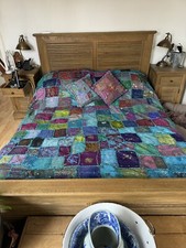 Indian Handmade Vintage Patchwork King size Bedspread + 2 X Cushions Collectible
