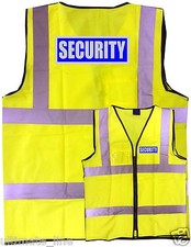 SECURITY Printed  Hi-vis SAFETY VEST WAISTCOAT ZIPPED & ID Yellow