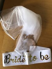 HEN PARTY ACCESSORIES. `BRIDE TO BE` SASH, BRIDAL VEIL, `BRIDE` HEAD BAND BUNDLE