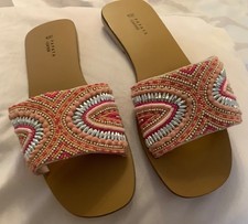 Papaya pink leather beaded slider sandals BN