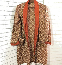 Vintage 1960s Men’s Dressing Gown Robe Brown Geometric Pattern Collar