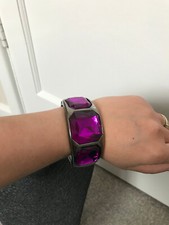 RETRO Shiny Large Purple Stones Bangle Bracelet Clamper Chunky FAULT