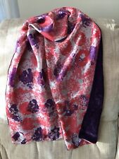 Vintage Mark Anselm Silk & Silk Velvet Long Scarf Handmade Purple Pink White 