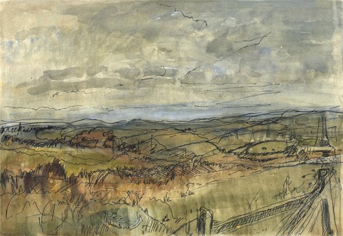 Rural landscape watercolour - -,