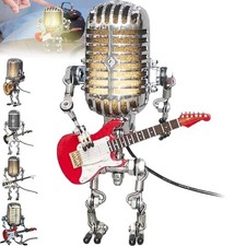 Vintage Microphone Robot Lamp Night Light Steampunk With Guitar Room Table Decor