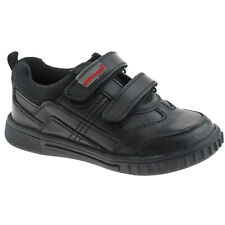Infants Boys Hush Puppies Black Leather School Shoes Hook & Loop Straps Lionfish