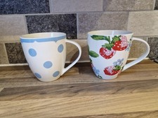 2 X Cath Kidston Crush China Mug strawberry Queens Churchill Cup blue polka dot