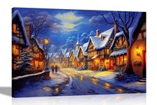 Snowy Christmas Town Canvas Art Prints Oil Painting Reproduction Wall Pictures