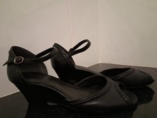 Ladies' Black Leather Clarks Wedge Sandals - Size UK5, EU38