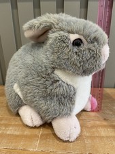 Large 9” Grey & White Sitting Bunny Rabbit Soft Toy Plush