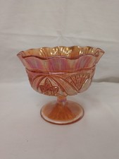 Marigold Carnival Glass Brockwitz Style Curved Star Sugar Stem Dish Bonbon Bowl