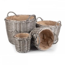 Round Lined Grey Wash Wicker