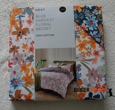 NEXT 100% Cotton Single Duvet Cover Bed Set Blue Ochre Harvest Floral Reversible