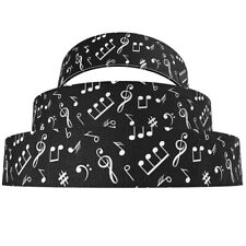 Musical Notes Grosgrain Ribbon 16/22mm wide 1m 2m 5m Black