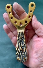 SOLID BRASS MILBRO STYLE LUCKY 7 SLINGSHOT / CATAPULT HUNTING BLACK GRIP HANDLE