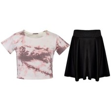 Kids Girls Crop Top & Skirt Tie Dye Rust Print Summer Outfit Clothing Sets
