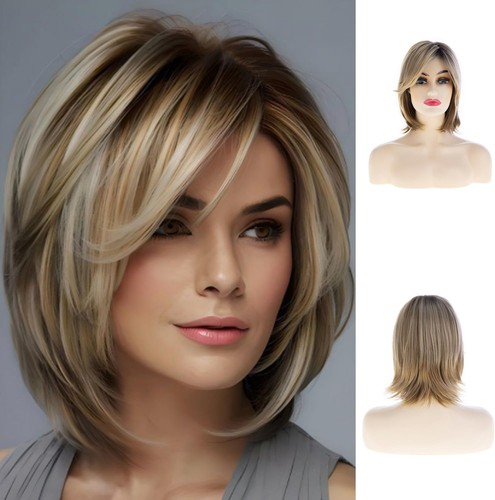 Short brown blonde wig - brown,