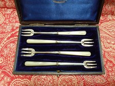 Art Deco Hallmarked Silver and MOP Pickle Forks in Original Case