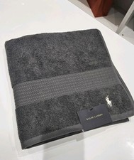 RALPH LAUREN Grey Embroidered Logo Bath Towel 70x130cm BNWT 100% Cotton
