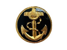 Vintage 1980s Gold Plated Enamelled Anchor Brooch Nautical Badge 35mm Black