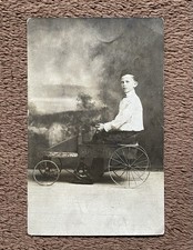 1910 RPPC Young Boy Riding Antique Pedal Car - "Mascot"