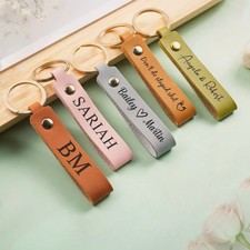 Personalized PU Leather Engraved Key Chain & Keyring Custom Name Gift Him/Her
