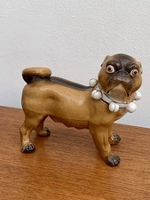 Antique German Porcelain Pug Dog w Collar Nymphenburg Meissen Style 1561 H13cm