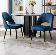 Velvet Dining Chairs with Black Metal Legs Set of 2 Modern Kitchen Side Chairs