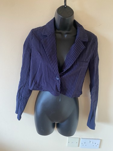 Navy striped cropped blazer - cropped,