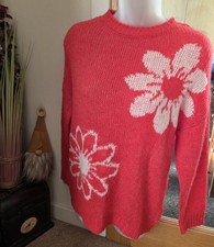 George Asda ~ Bright Pink/Red Soft Feel Jumper White Flower BNWT Size UK 12-14
