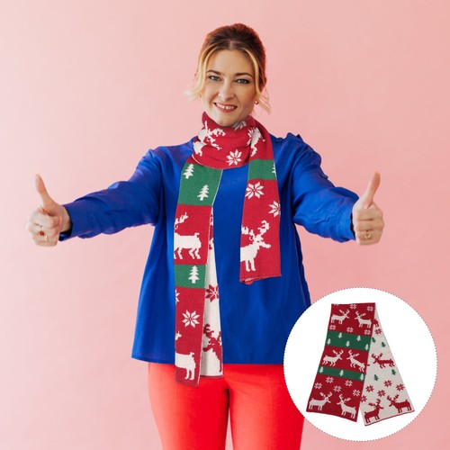 Winter deer woolen scarf red - deer,