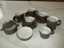12 pieces of Denby Camelot Dark Green Stoneware with chevron pattern - Vintage.