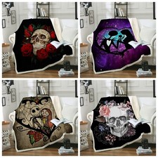 Soft Warm Skull Floral Blanket