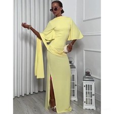 WOMAN NWT SS25 BRIGHT YELLOW OPEN BACK CAPE MAXI DRESS 4661/209/322 UNBRANDED