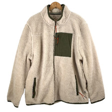 Fat Face Teddy Sherpa Fleece Jacket XL/XXL Mens Natural Ecru Cream Green Zip Up