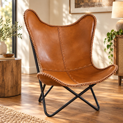 Genuine tan leather butterfly - leather,