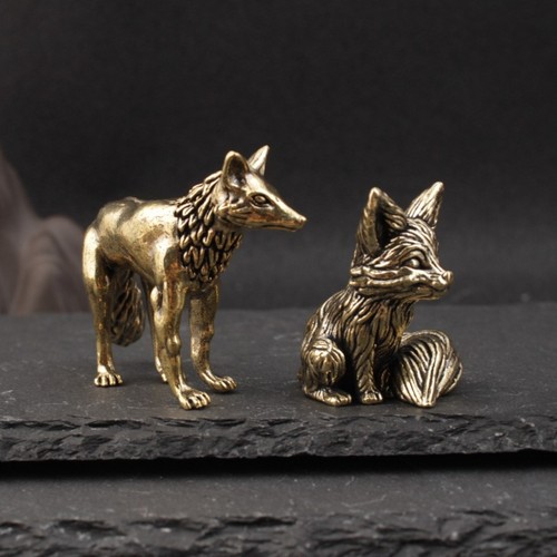 Mini fox figurine brass statue - fox,