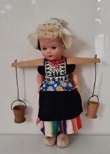 Vintage Dutch Netherlands Doll Girl Carrying Wooden Water Buckets Wearing Clogs