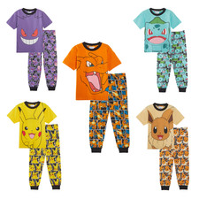 Kids Pokemon Pyjamas Boys Girls Teens Short Sleeved PJ With Full Length Bottoms